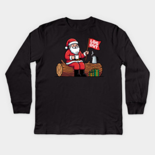 Santa Claus Log Out Coffee Break Pun Kids Long Sleeve T-Shirt