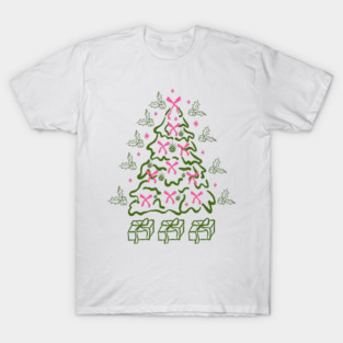 Coquette Pink Bows Christmas Tree T-Shirt