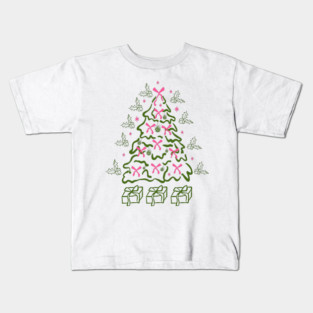 Coquette Pink Bows Christmas Tree Kids T-Shirt