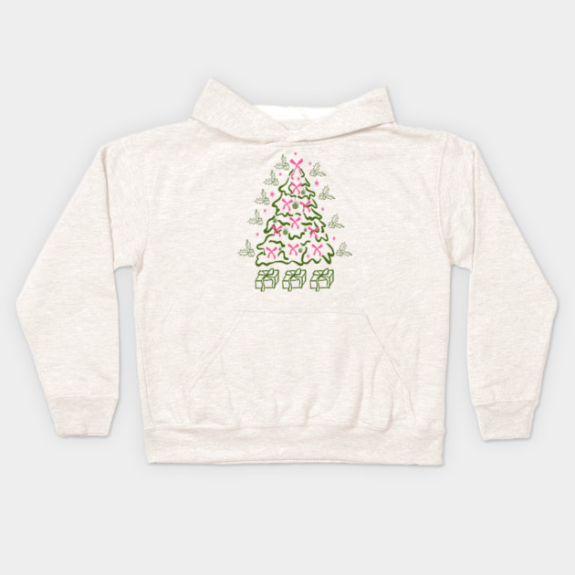 Coquette Pink Bows Christmas Tree Kids Hoodie by Creatifly Graphic Tees