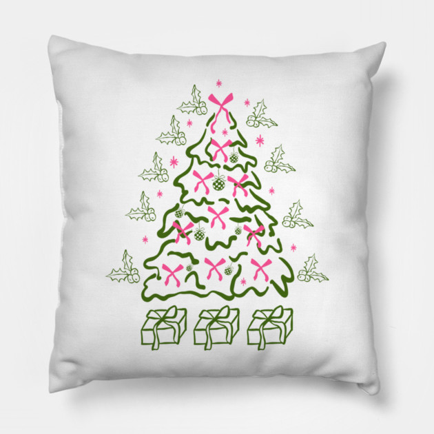 Coquette Pink Bows Christmas Tree Pillow by Creatifly Graphic Tees