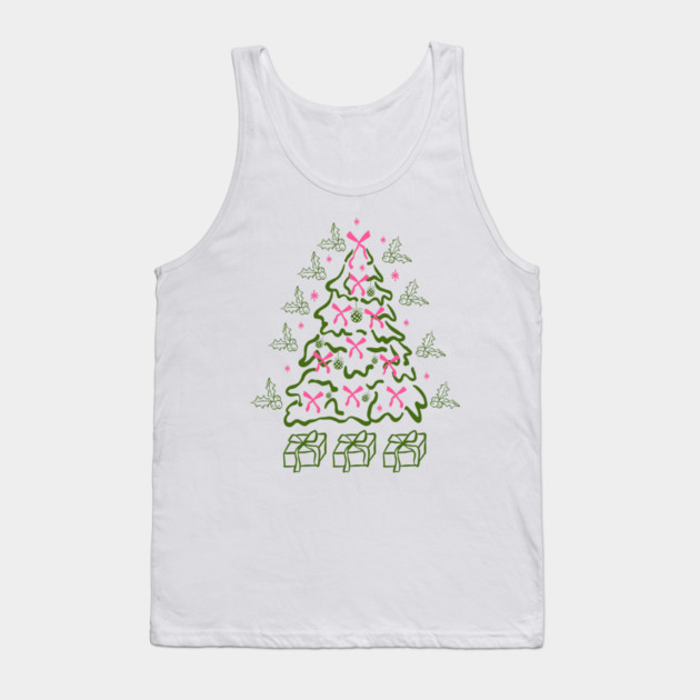 Coquette Pink Bows Christmas Tree Tank Top by Creatifly Graphic Tees