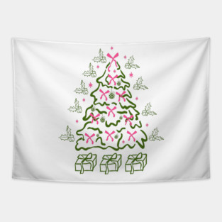 Coquette Pink Bows Christmas Tree Tapestry