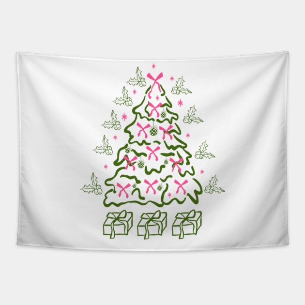 Coquette Pink Bows Christmas Tree Tapestry by Creatifly Graphic Tees