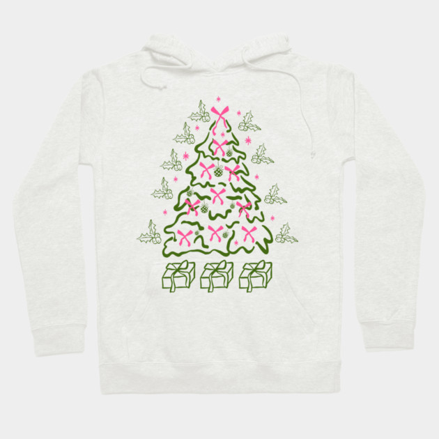 Coquette Pink Bows Christmas Tree Hoodie by Creatifly Graphic Tees