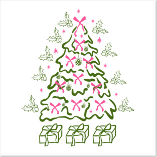Coquette Pink Bows Christmas Tree Posters and Art