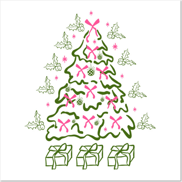 Coquette Pink Bows Christmas Tree Wall Art by Creatifly Graphic Tees