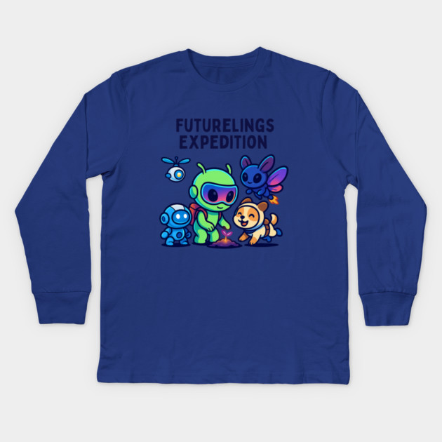 Futurelings Expedition – Cute Alien Team Growing a Sprout | Tomorrow Sprouts Tee Kids Long Sleeve T-Shirt by Anne Lee