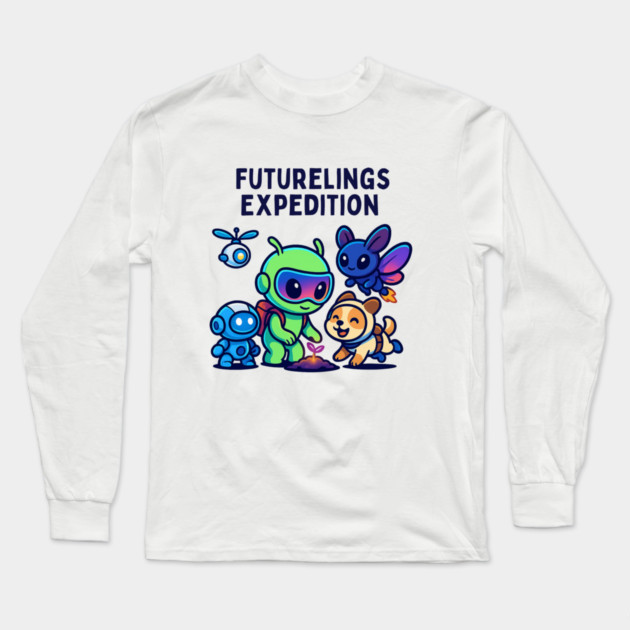Futurelings Expedition – Cute Alien Team Growing a Sprout | Tomorrow Sprouts Tee Long Sleeve T-Shirt by Anne Lee