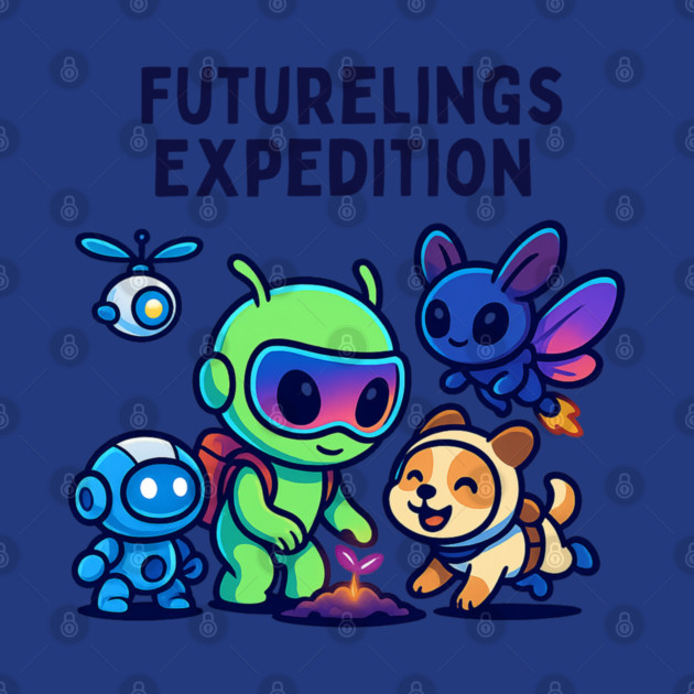 Futurelings Expedition – Cute Alien Team Growing a Sprout | Tomorrow Sprouts Tee by Anne Lee