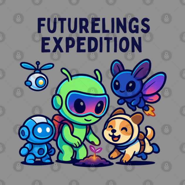 Futurelings Expedition – Cute Alien Team Growing a Sprout | Tomorrow Sprouts Tee by Anne Lee