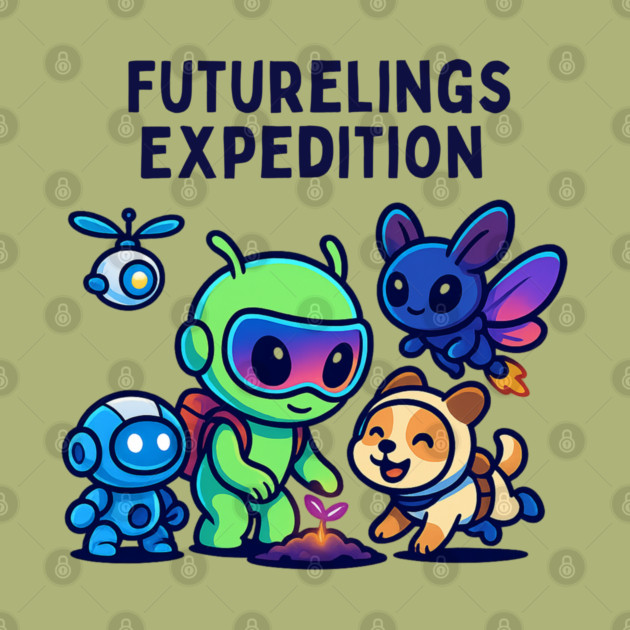 Futurelings Expedition – Cute Alien Team Growing a Sprout | Tomorrow Sprouts Tee by Anne Lee