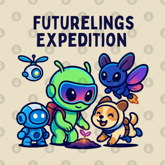 Futurelings Expedition – Cute Alien Team Growing a Sprout | Tomorrow Sprouts Tee by Anne Lee