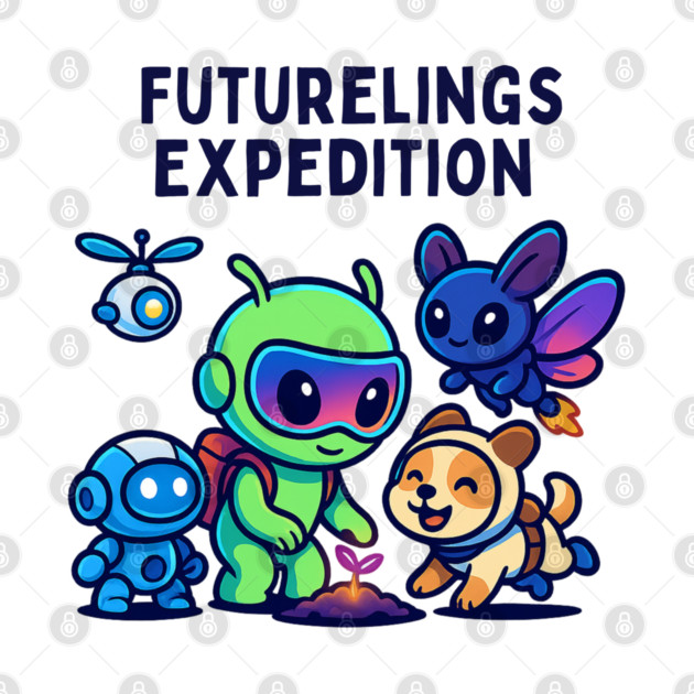 Futurelings Expedition – Cute Alien Team Growing a Sprout | Tomorrow Sprouts Tee by Anne Lee