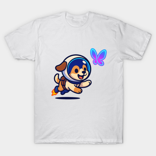 Chasing Tomorrow – Cute Space Pup & Butterfly | Wholesome Tomorrow Sprouts Tee T-Shirt by Anne Lee