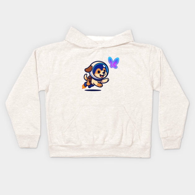Chasing Tomorrow – Cute Space Pup & Butterfly | Wholesome Tomorrow Sprouts Tee Kids Hoodie by Anne Lee