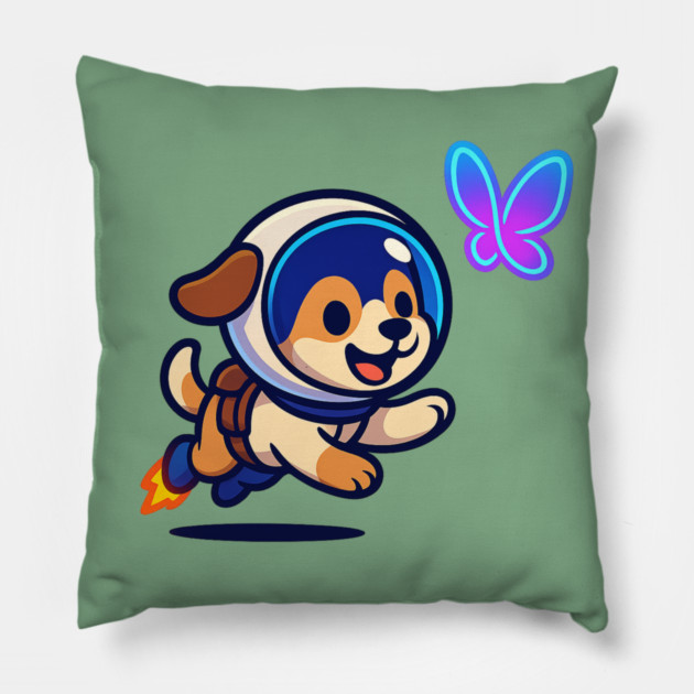 Chasing Tomorrow – Cute Space Pup & Butterfly | Wholesome Tomorrow Sprouts Tee Pillow by Anne Lee