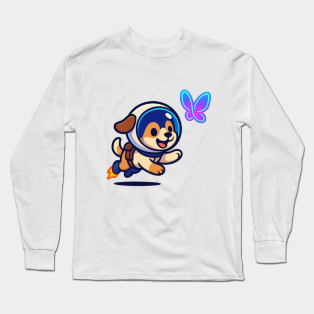 Chasing Tomorrow – Cute Space Pup & Butterfly | Wholesome Tomorrow Sprouts Tee Long Sleeve T-Shirt by Anne Lee