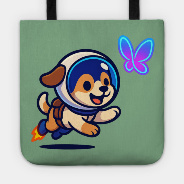 Chasing Tomorrow – Cute Space Pup & Butterfly | Wholesome Tomorrow Sprouts Tee Tote by Anne Lee