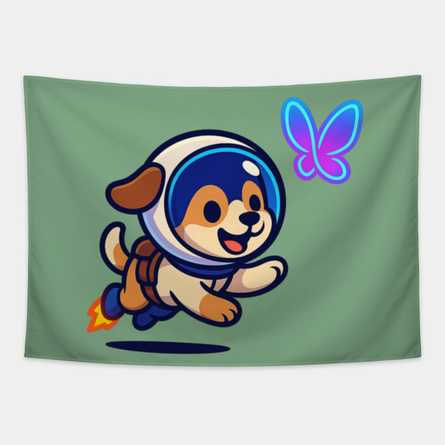 Chasing Tomorrow – Cute Space Pup & Butterfly | Wholesome Tomorrow Sprouts Tee Tapestry by Anne Lee