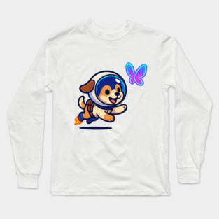 Chasing Tomorrow – Cute Space Pup & Butterfly | Wholesome Tomorrow Sprouts Tee Long Sleeve T-Shirt