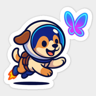 Chasing Tomorrow – Cute Space Pup & Butterfly | Wholesome Tomorrow Sprouts Tee Sticker