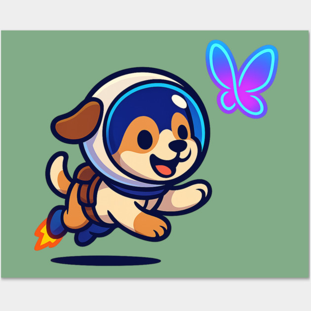 Chasing Tomorrow – Cute Space Pup & Butterfly | Wholesome Tomorrow Sprouts Tee Wall Art by Anne Lee
