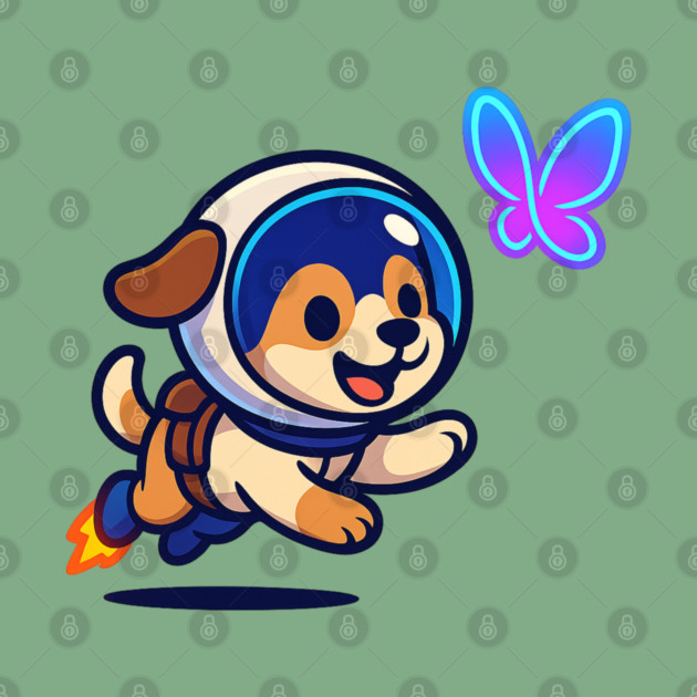 Chasing Tomorrow – Cute Space Pup & Butterfly | Wholesome Tomorrow Sprouts Tee by Anne Lee