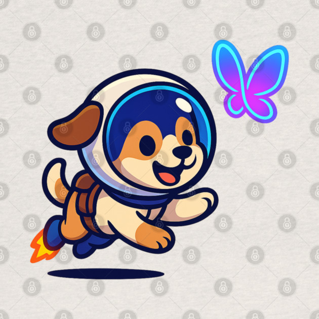 Chasing Tomorrow – Cute Space Pup & Butterfly | Wholesome Tomorrow Sprouts Tee by Anne Lee