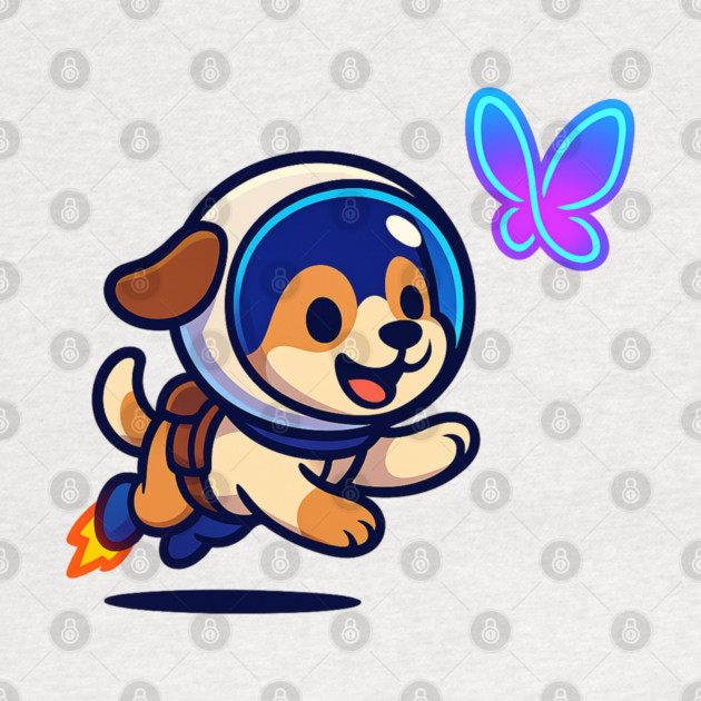 Chasing Tomorrow – Cute Space Pup & Butterfly | Wholesome Tomorrow Sprouts Tee by Anne Lee
