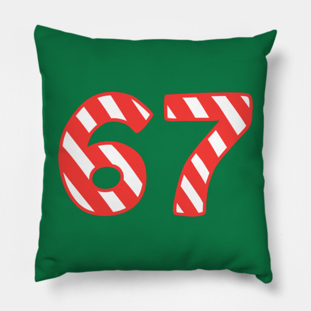 Candy Cane Striped 67 Meme Christmas Pillow by Creatifly Graphic Tees