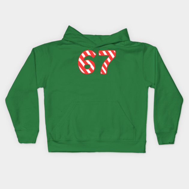 Candy Cane Striped 67 Meme Christmas Kids Hoodie by Creatifly Graphic Tees