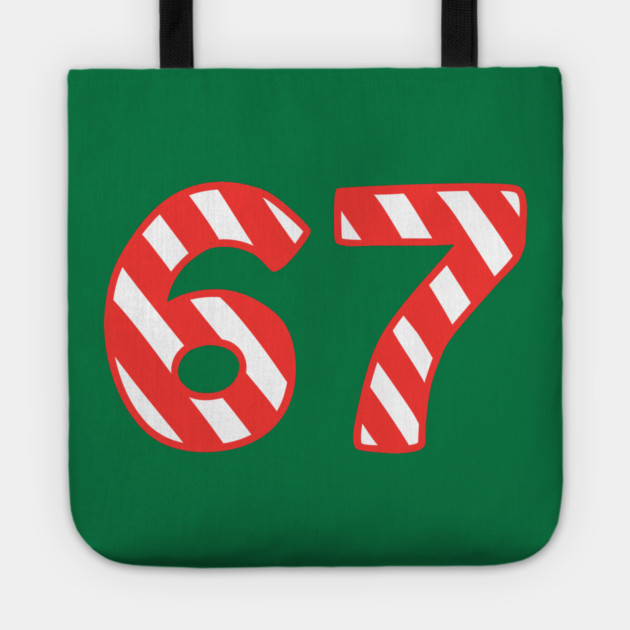 Candy Cane Striped 67 Meme Christmas Tote by Creatifly Graphic Tees