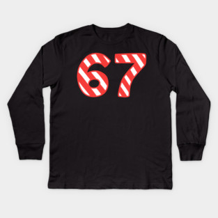 Candy Cane Striped 67 Meme Christmas Kids Long Sleeve T-Shirt
