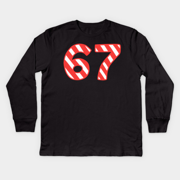 Candy Cane Striped 67 Meme Christmas Kids Long Sleeve T-Shirt by Creatifly Graphic Tees