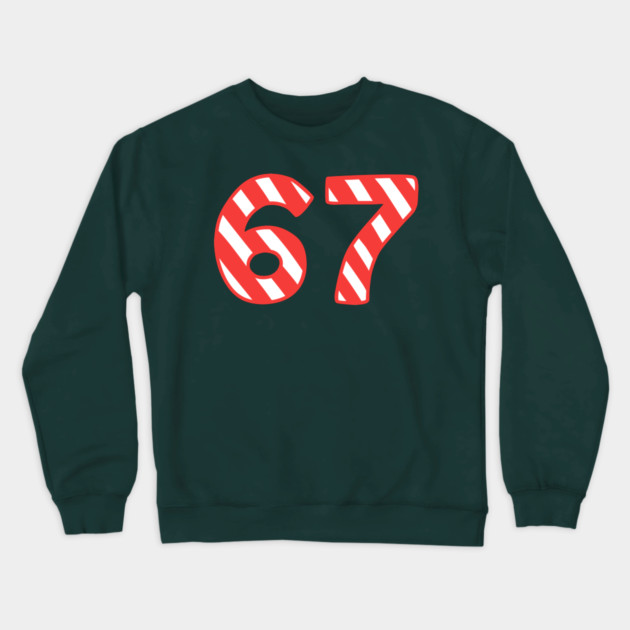 Candy Cane Striped 67 Meme Christmas Crewneck Sweatshirt by Creatifly Graphic Tees