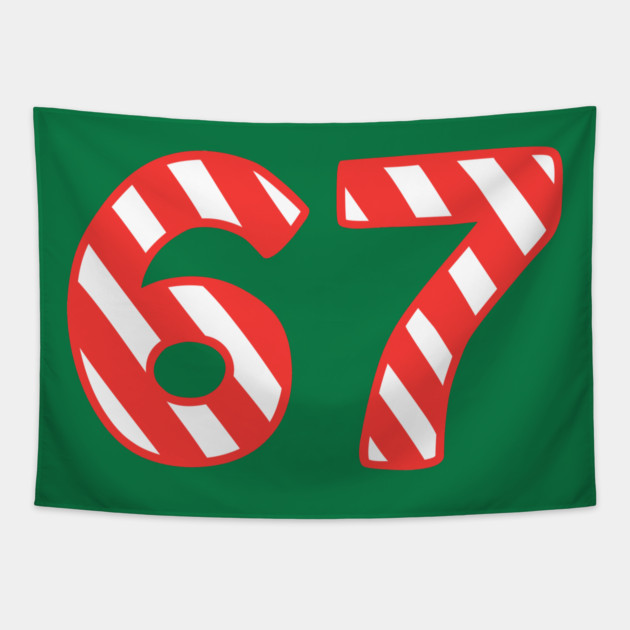 Candy Cane Striped 67 Meme Christmas Tapestry by Creatifly Graphic Tees