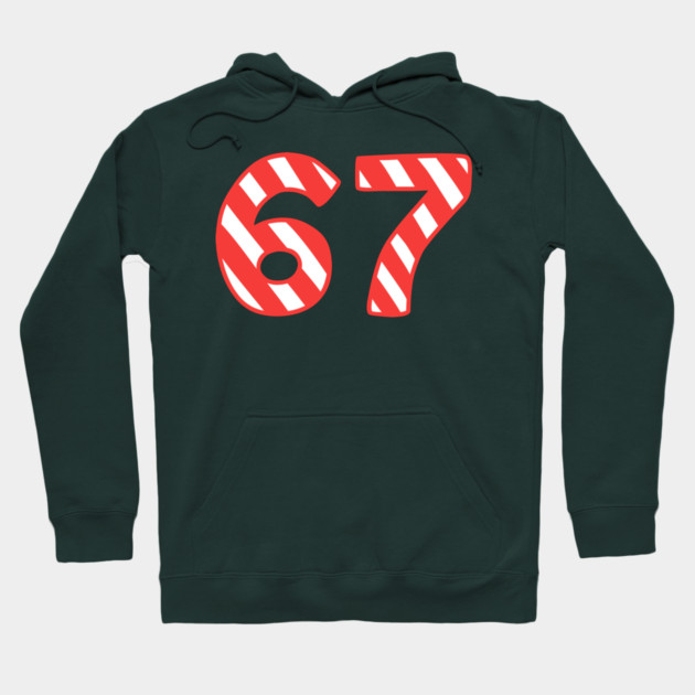 Candy Cane Striped 67 Meme Christmas Hoodie by Creatifly Graphic Tees