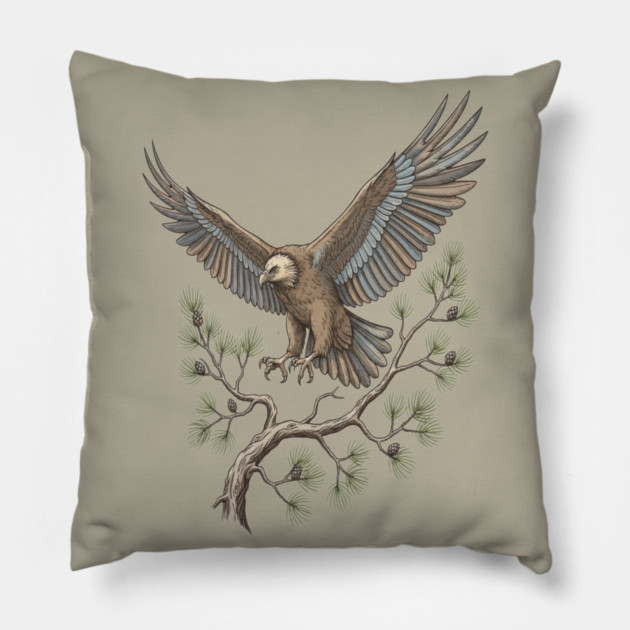 Lammergeier Vulture Landing on Pine Branch Pillow by BirdsnStuff