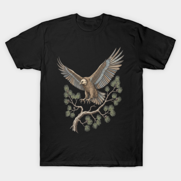 Lammergeier Vulture Landing on Pine Branch T-Shirt by BirdsnStuff