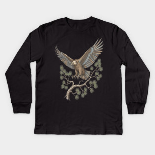 Lammergeier Vulture Landing on Pine Branch Kids Long Sleeve T-Shirt