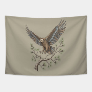 Lammergeier Vulture Landing on Pine Branch Tapestry