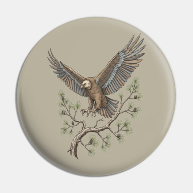 Lammergeier Vulture Landing on Pine Branch Pin by BirdsnStuff