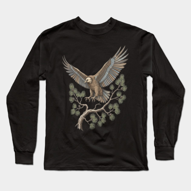 Lammergeier Vulture Landing on Pine Branch Long Sleeve T-Shirt by BirdsnStuff