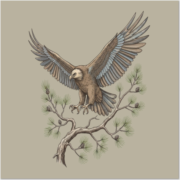 Lammergeier Vulture Landing on Pine Branch Wall Art by BirdsnStuff