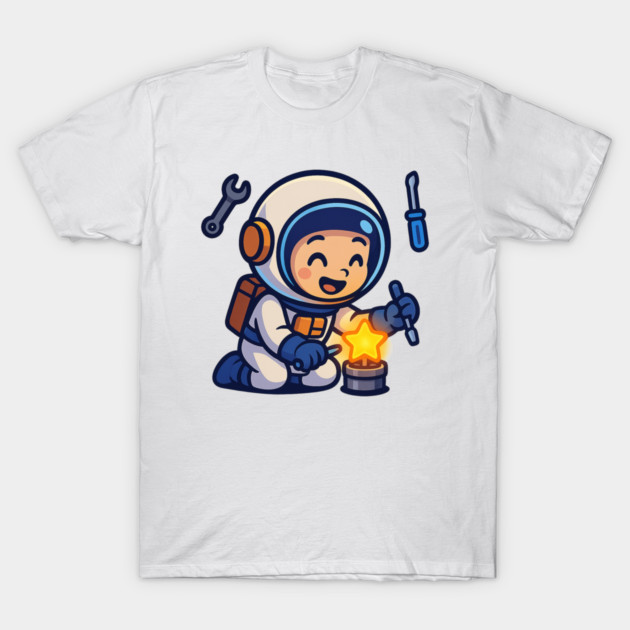 Fixing Tomorrow – Cute Astronaut Polishing a Star | Wholesome Tomorrow Sprouts Tee T-Shirt by Anne Lee