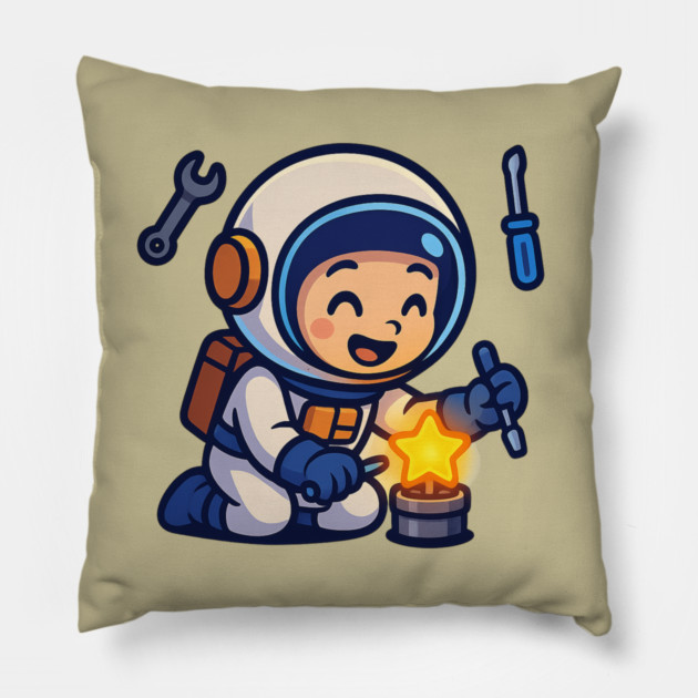 Fixing Tomorrow – Cute Astronaut Polishing a Star | Wholesome Tomorrow Sprouts Tee Pillow by Anne Lee