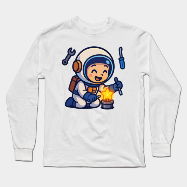 Fixing Tomorrow – Cute Astronaut Polishing a Star | Wholesome Tomorrow Sprouts Tee Long Sleeve T-Shirt by Anne Lee