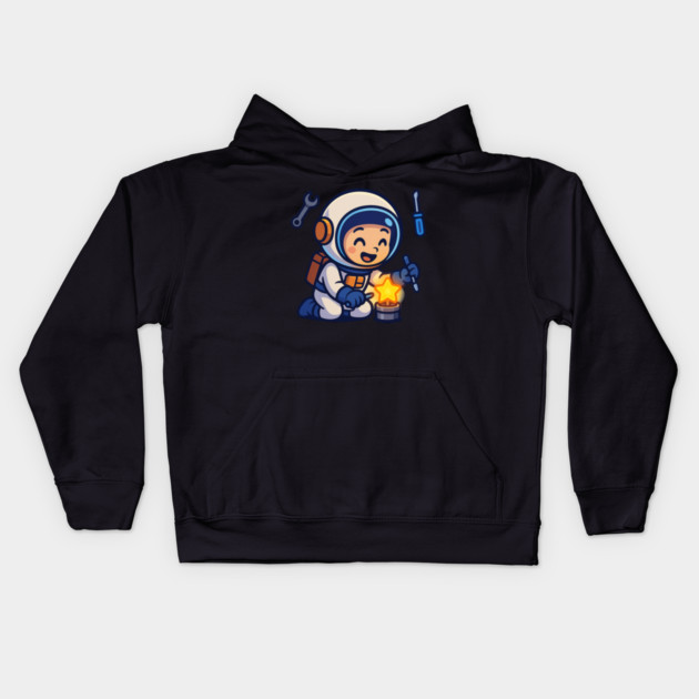 Fixing Tomorrow – Cute Astronaut Polishing a Star | Wholesome Tomorrow Sprouts Tee Kids Hoodie by Anne Lee