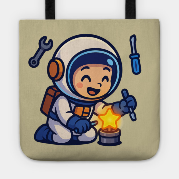 Fixing Tomorrow – Cute Astronaut Polishing a Star | Wholesome Tomorrow Sprouts Tee Tote by Anne Lee